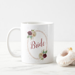Mistletoe Manor Rose Gold Oval Frame Floral Bride Coffee Mug