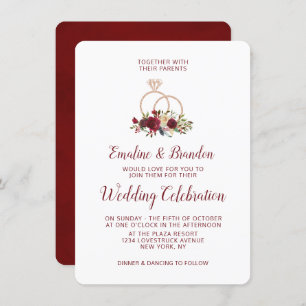 Mistletoe Manor Rose Gold Sparkle Rings Wedding Invitation