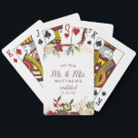 Mistletoe Manor The New Mr. and Mrs. Newlyweds Playing Cards<br><div class="desc">Mistletoe Manor Watercolor Lush Winter Roses Design with Hand Painted Florals, Holly Berry Leaves, Pine Sprig Foliage, and Watercolor Paint Brush Strokes. Colourful Marsala, Wine Merlot Red, Burgundy, Ivory Cream, and Green. With Swirly Chic Typography Brush Script Fonts and Elegant Floral Border - The New Mr. and Mrs. Newlyweds Keepsake...</div>