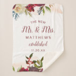 Mistletoe Manor The New Mr. & Mrs. Newlyweds Sherpa Blanket<br><div class="desc">Mistletoe Manor Watercolor Lush Roses Design with Hand Painted Florals, Holly Berry Leaves, Pine Sprig Foliage, and Watercolor Paint Brush Strokes. Colourful Marsala, Wine Merlot Red, Burgundy, Ivory Cream, and Green. With Swirly Chic Typography Brush Script Fonts and Elegant Floral Top Border - The new Mr. & Mrs. Name Established...</div>