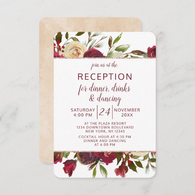 Mistletoe Manor Winter Floral Wedding Reception Invitation (Front/Back)