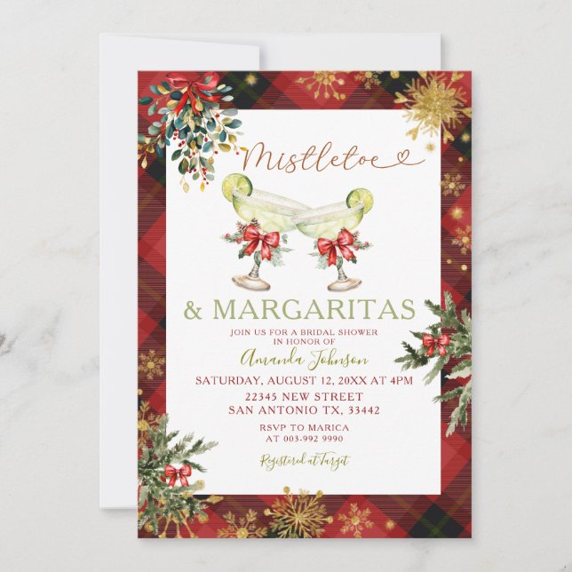 Mistletoe & Margaritas Red Christmas Bridal Shower Invitation (Front)