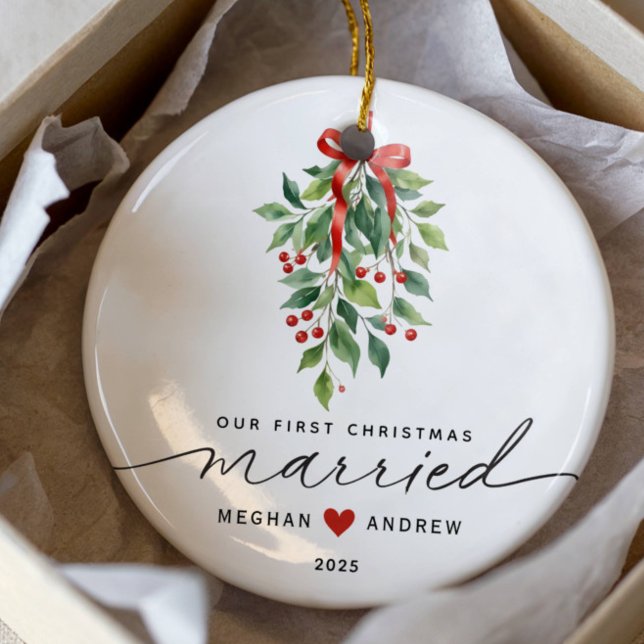 Mistletoe Married First Christmas Ceramic Ornament (Creator Uploaded)