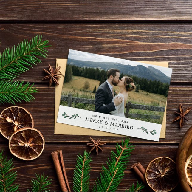 Mistletoe Merry Married Photo Christmas Thank You Card (Creator Uploaded)