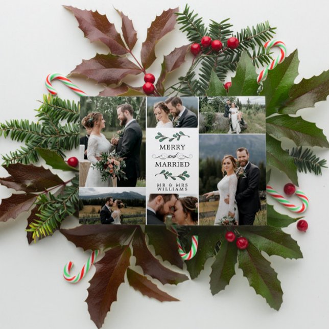 Mistletoe Merry Married Photo Collage Christmas Thank You Card (Creator Uploaded)