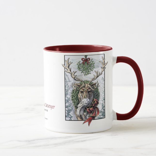"Mistletoe Messenger" Christmas reindeer mug (Right)