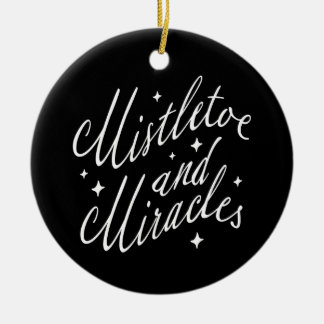 Mistletoe & Miracles Whimsical Christmas Blk Round Ceramic Ornament