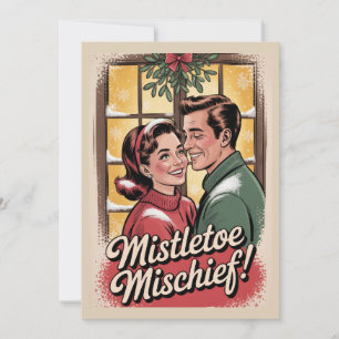 Mistletoe Mischief Retro Christmas 1950s Vintage Holiday Card