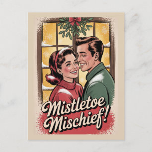 Mistletoe Mischief Retro Christmas 1950s Vintage Holiday Postcard