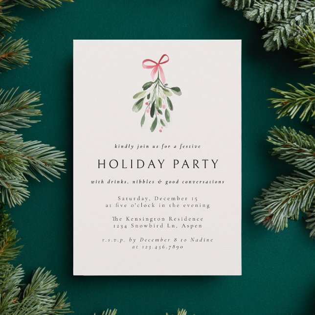 Mistletoe Modern Elegant Christmas Party Holiday Invitation (Creator Uploaded)