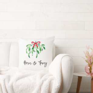 Mistletoe NAME & NAME Year Festive Red Green Kiss Cushion