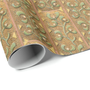 Mistletoe Pattern on Gold Vintage Christmas Wrapping Paper