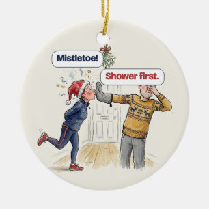 Mistletoe Personalized Funny Runner Christmas Ceramic Ornament
