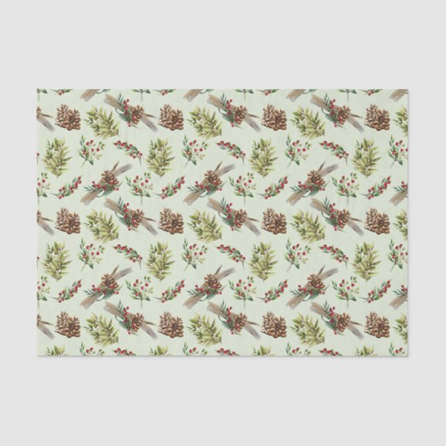 Mistletoe Pine Green Leaves Christmas Winter Tissue Paper (Front)