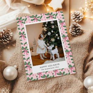 Mistletoe Pink Wallpaper Photo Holiday Card