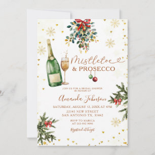 Mistletoe & Prosecco Gold Christmas Bridal Shower Invitation