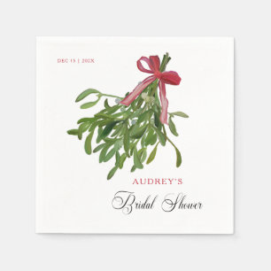 Mistletoe Red Bow Christmas Bridal Shower Napkin