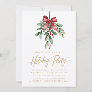 Mistletoe Red Bow Christmas Holiday Party Invites