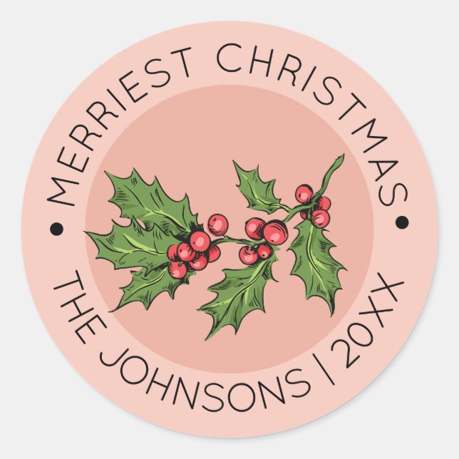 Mistletoe Rose Merriest Christmas Holiday  Classic Round Sticker (Front)
