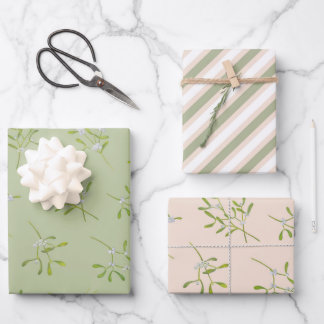 Mistletoe Stripes Green Eggnog Wrapping Paper Sheet