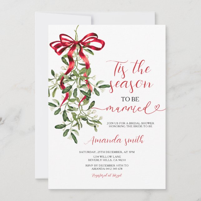 Mistletoe The Season to Be Married Bridal Shower Invitation (Front)