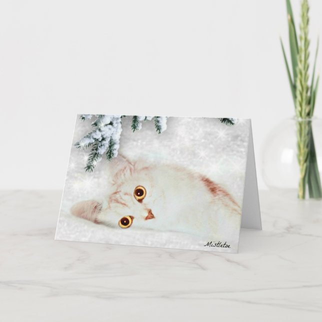 Mistletoe the Silver Persian Cat Christmas Card (Front)