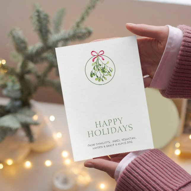 Mistletoe Themed Christmas Personalised Holiday Card (Mistletoe Themed Christmas Personalized Holiday Cards from Ricaso. Elegant, simple holiday greetings)