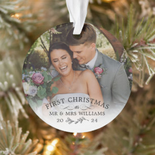 Mistletoe Twig First Christmas Mr & Mrs Photo Ornament
