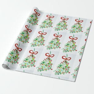 Mistletoe watercolor wrapping paper