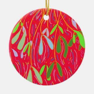 Mistletoe Whimsical, Red Ceramic Ornament