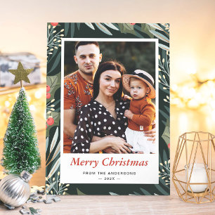 Mistletoe Winter Foliage Merry Christmas 2 Photo Holiday Card