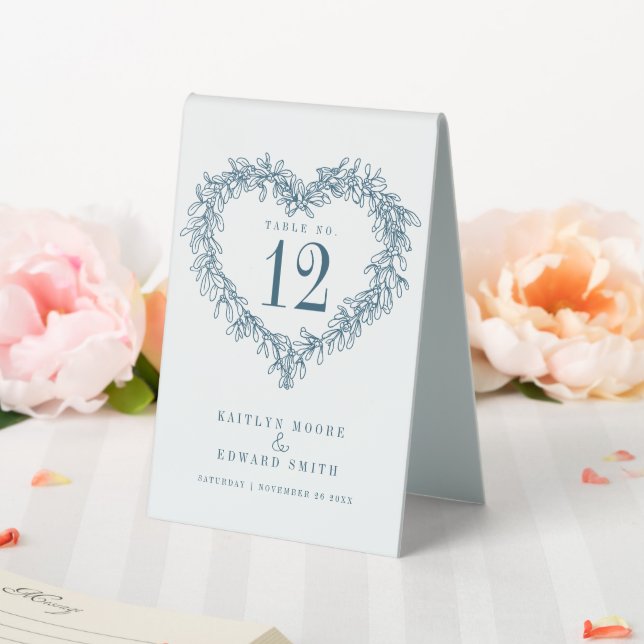 Mistletoe winter wedding blue white table number (In SItu (Wedding))