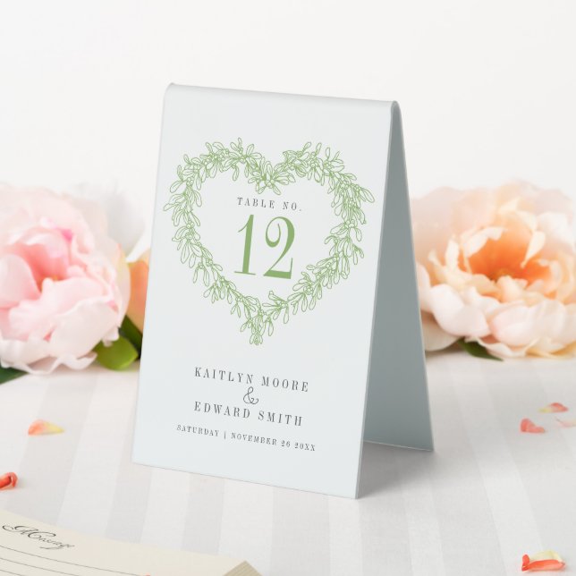 Mistletoe winter wedding green white table number (In SItu (Wedding))
