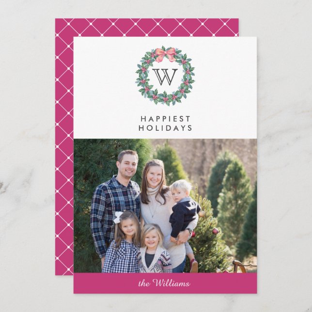 Mistletoe Wreath Christmas Holidays photo | Pink Invitation (Front/Back)