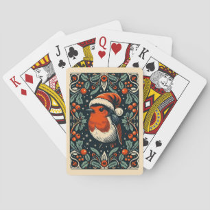 Mistletoe Wreath Cute Santa Robin Poker Cards