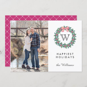 Mistletoe Wreath Initial Christmas Photo Holidays Invitation