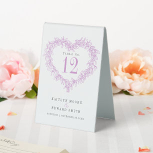 Mistletoe wreath purple white wedding table number