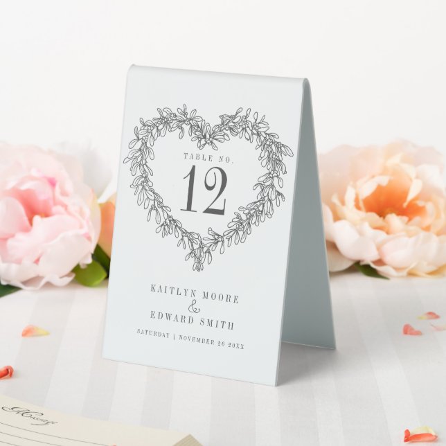 Mistletoe wreath winter wedding black table number (In SItu (Wedding))