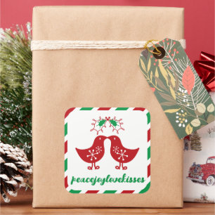 Mistletoes Kissing Chicks Mr & Mrs 1st Christmas Square Sticker