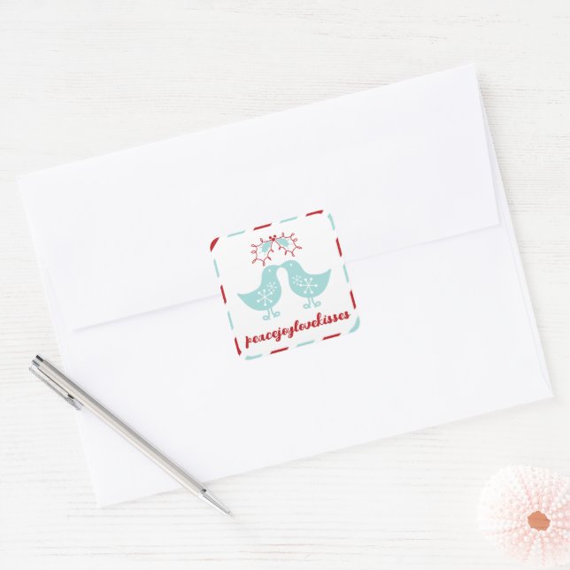 Mistletoes Kissing Chicks Mr & Mrs 1st Christmas Square Sticker (Envelope)
