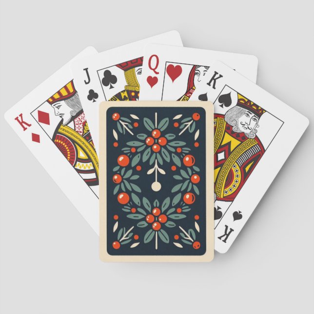 Mistlletoe Holly berries Pattern Poker Cards (Back)