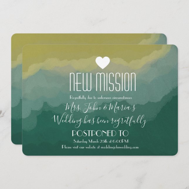 Mistry Forest New Mission Postponement Muted Invitation (Front/Back)