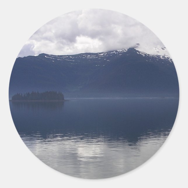 Misty Alaskan Sea in Shades of Blue Classic Round Sticker (Front)