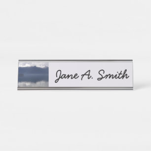 Misty Alaskan Sea in Shades of Blue Desk Name Plate