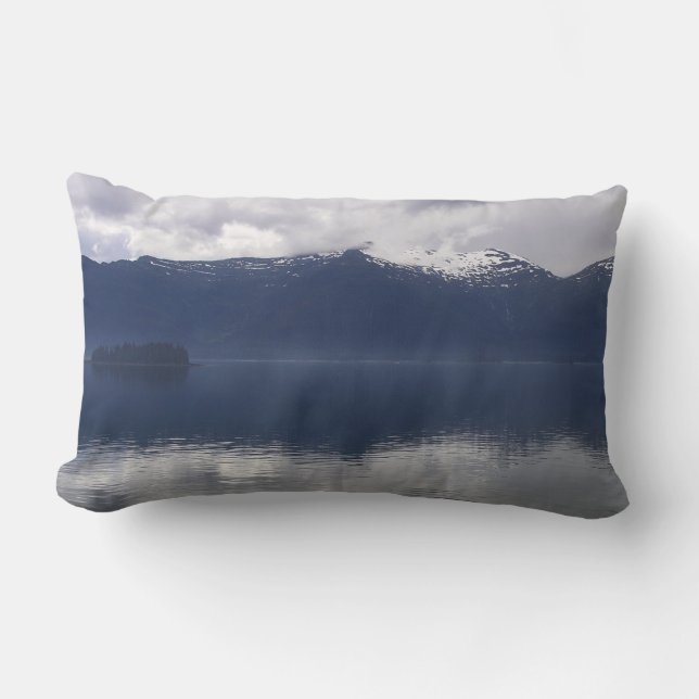 Misty Alaskan Sea in Shades of Blue Lumbar Cushion (Front)