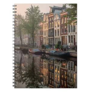 Misty Amsterdam Canal Reflection Notebook