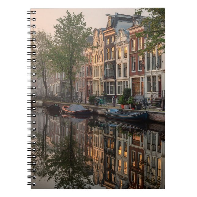 Misty Amsterdam Canal Reflection Notebook (Front)