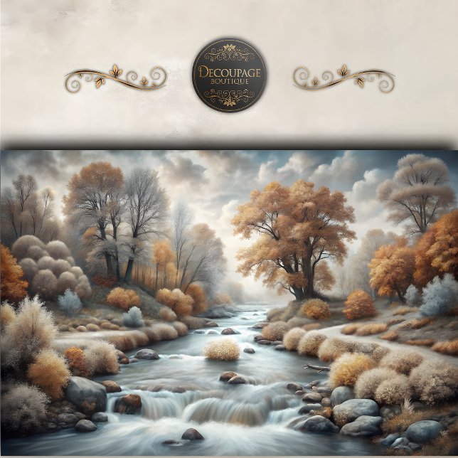 Misty Autumn River Glow Decoupage Tissue Paper (Misty Autumn River Glow Decoupage Tissue Paper)