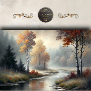 Misty Autumn River Scene Landscape Decoupage Tissue Paper