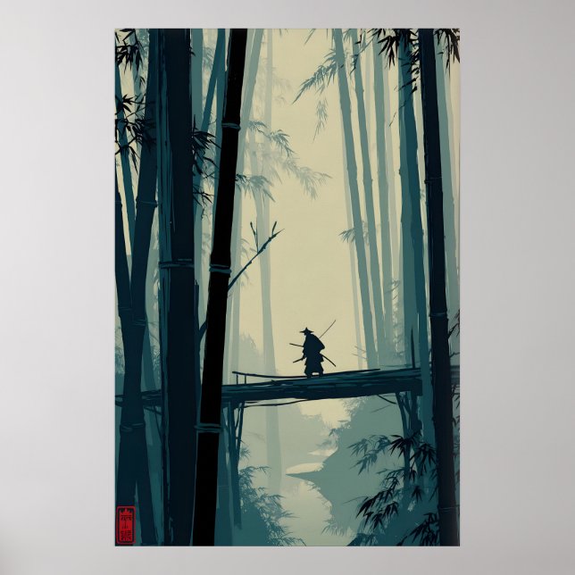 Misty Bamboo Grove Art Print - Quiet Bridge Scene (Front)